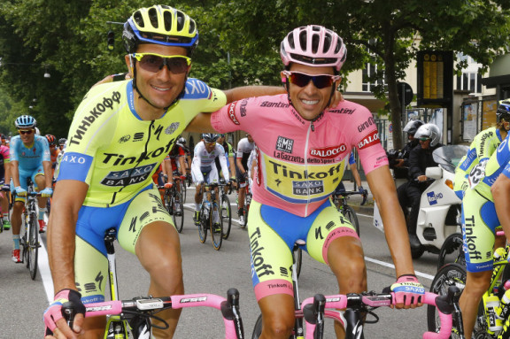 Giro d'Italia 2015 - 98a edizione - 21a tappa Torino - Milano 179 km - 31/05/2015 - Alberto Contador (Tinkoff - Saxo) - Ivan Basso (Tinkoff - Saxo) - foto Roberto Bettini/BettiniPhoto©2015