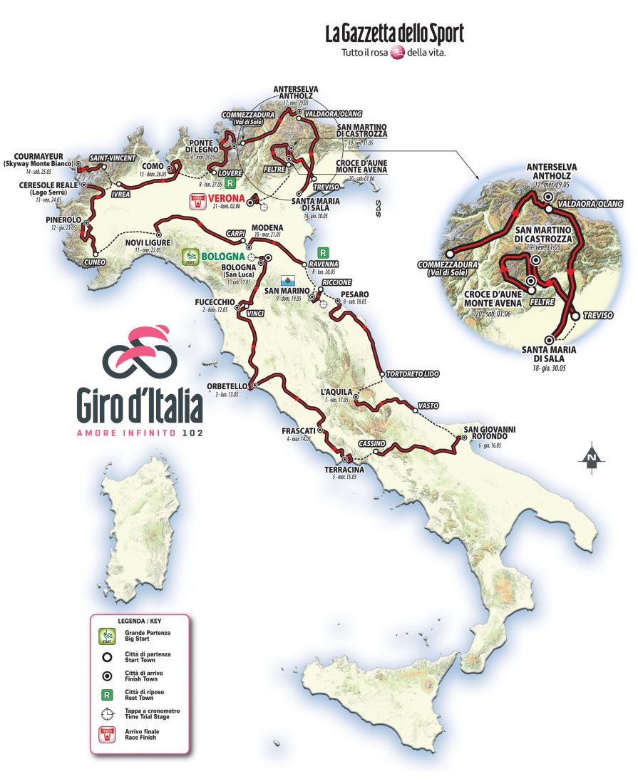 Il percorso del Giro d'Italia 2019